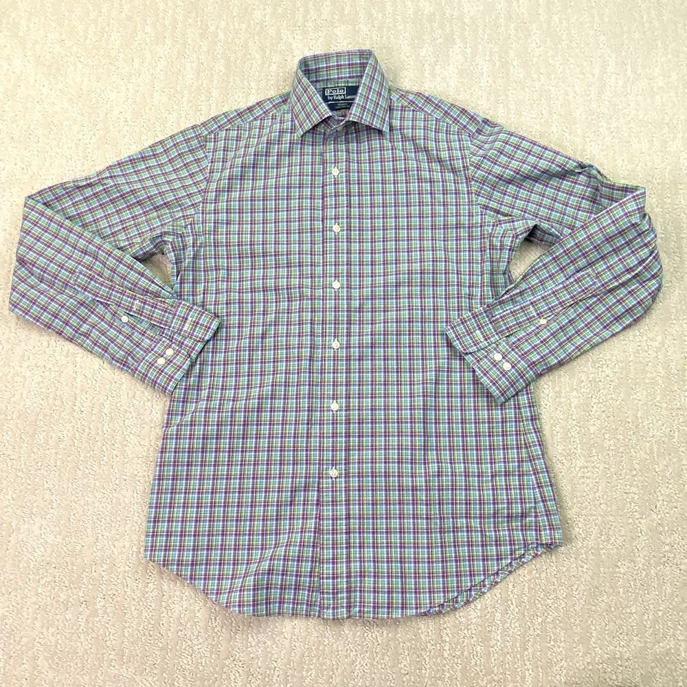 Polo Ralph Lauren Regent Button Down Shirt Mens  Medium Green Purple Check‎